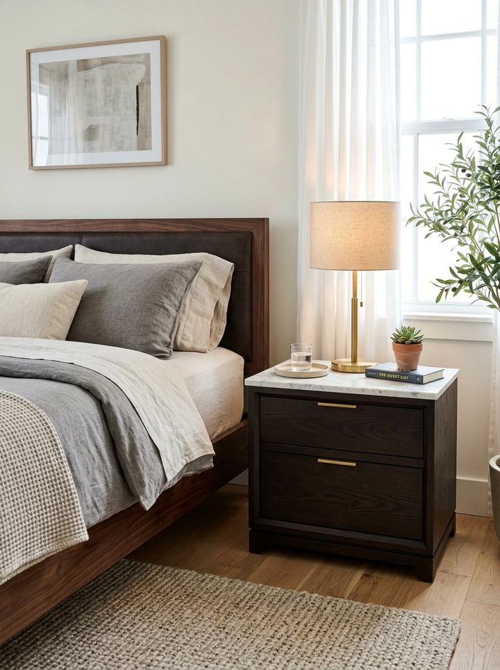 Espresso nightstand with marble top - 30 espresso bedroom ideas