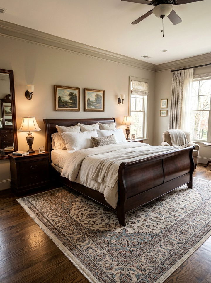 Espresso wood sleigh bed - 30 espresso bedroom ideas