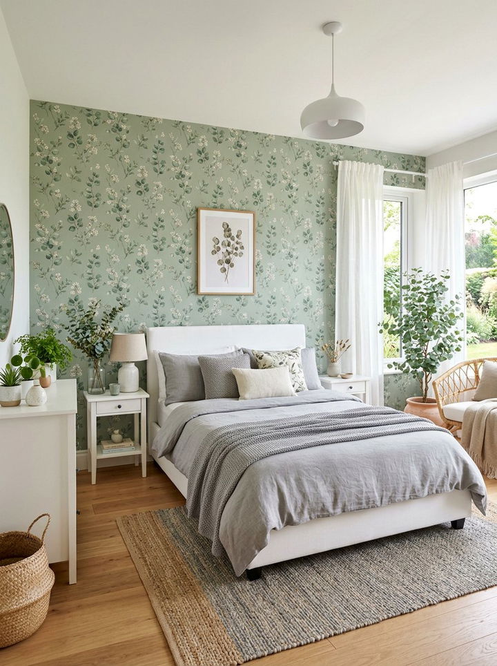 Eucalyptus and Floral Wallpaper - 30 bedroom floral wallpapers