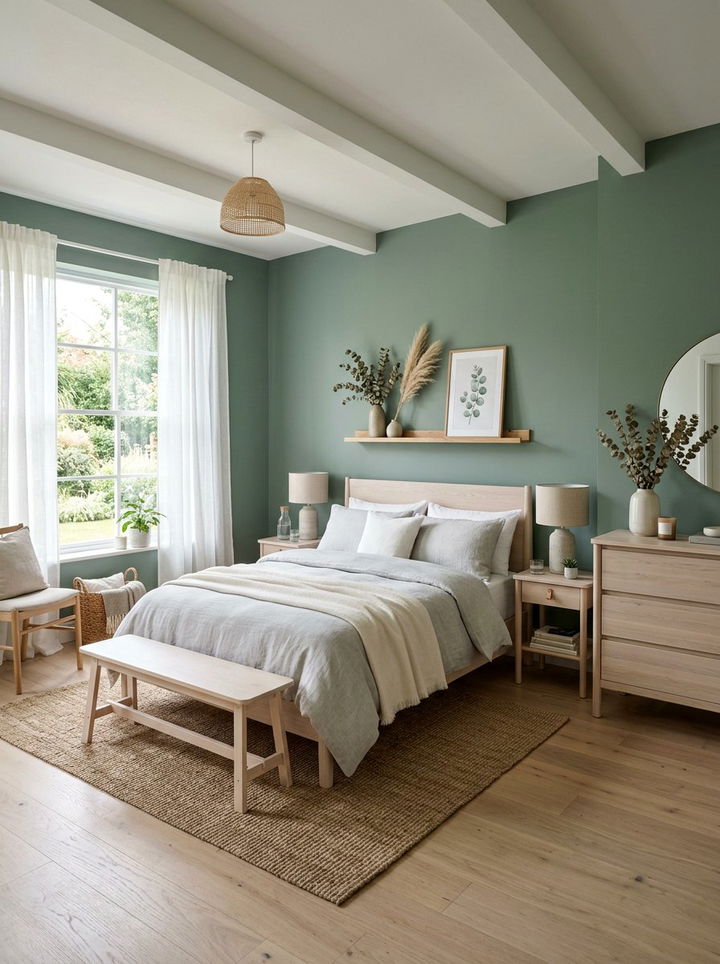 Eucalyptus green airy bedroom - 30 rustic green bedroom ideas