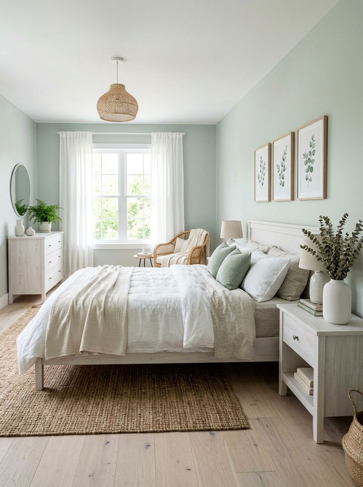 Eucalyptus green walls - 30 forest inspired bedroom color ideas