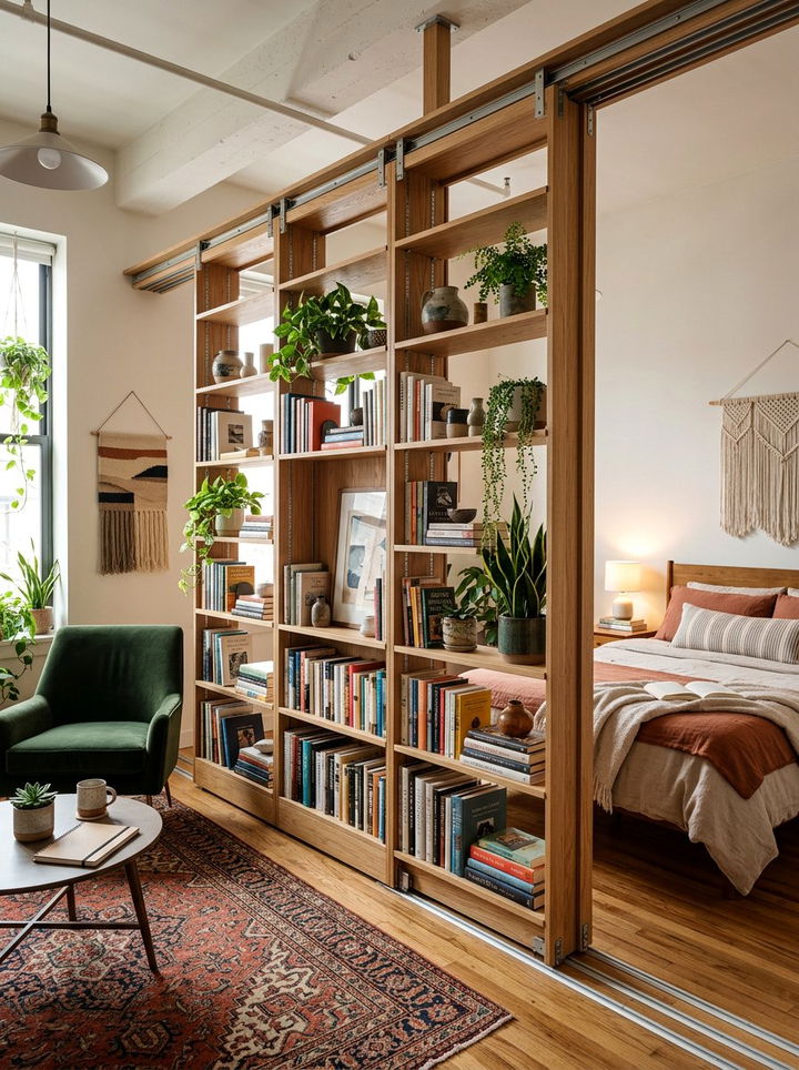 Expandable Bookshelf Room Divider - 30 bedroom adjustable furniture ideas