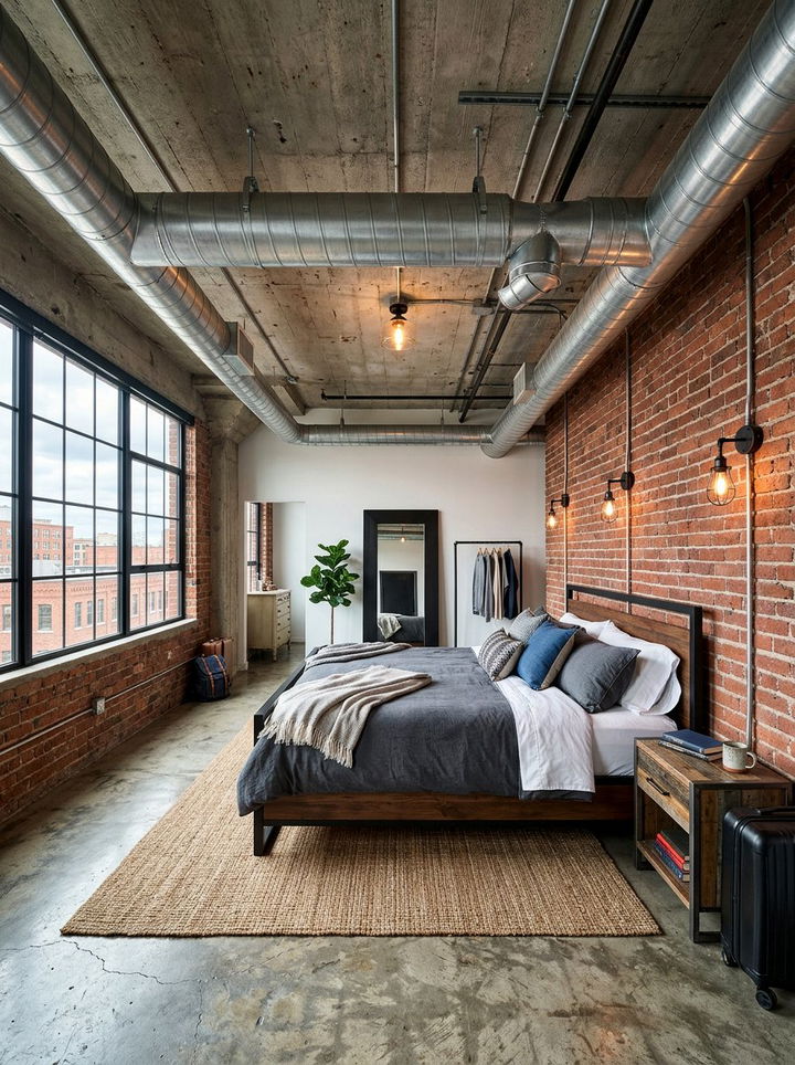 Exposed Air Duct - 30 loft style bedroom ideas