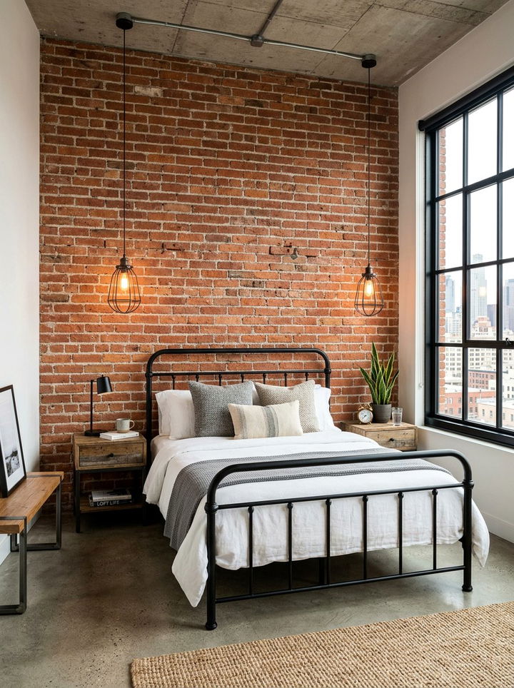 Exposed Brick Accent Wall - 30 bedroom accent walls