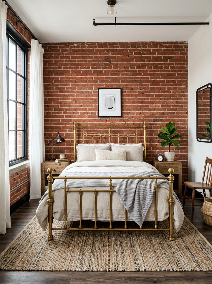Exposed Brick Brass Bed - 30 bedroom brass beds