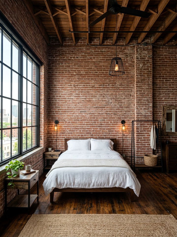 Exposed Brick High Ceiling - 30 high ceiling bedroom ideas
