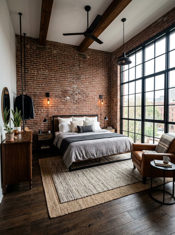 Exposed Brick Master Bedroom - 30 penthouse bedroom ideas