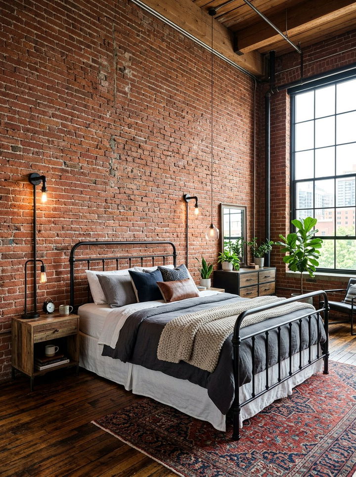 Exposed Brick Wall - 30 natural bedroom ideas
