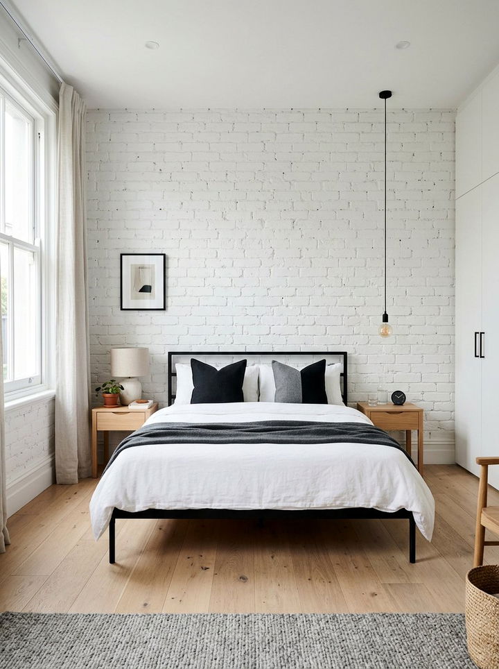 Exposed Brick Wall - 30 Scandinavian minimalist bedroom ideas