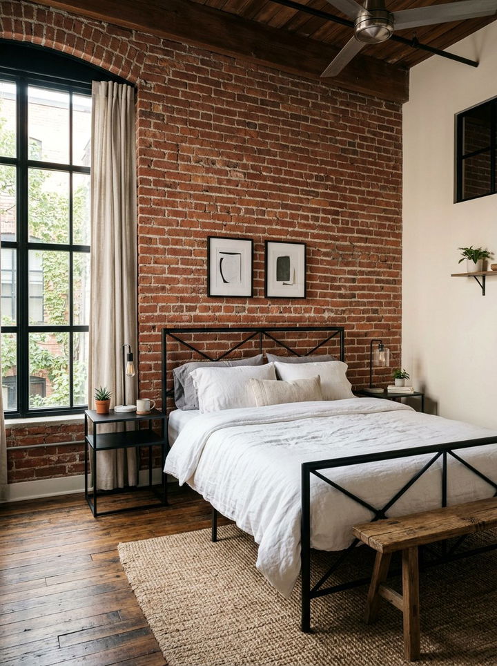 Exposed Brick Wall - 30 small bedroom ideas