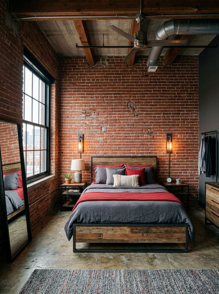 Exposed Brick Wall - 30 bedroom wall decor ideas