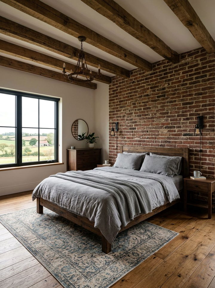 Exposed Brick Wall - 30 country house bedroom ideas