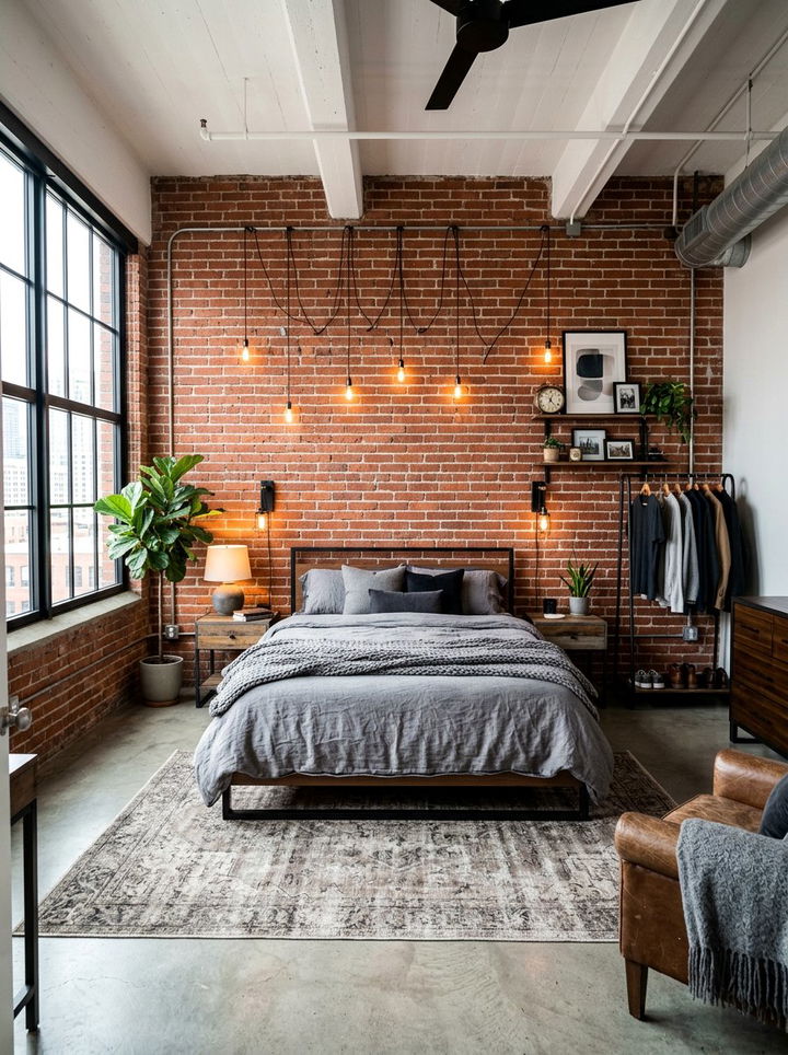 Exposed Brick Wall - 30 industrial bedroom ideas