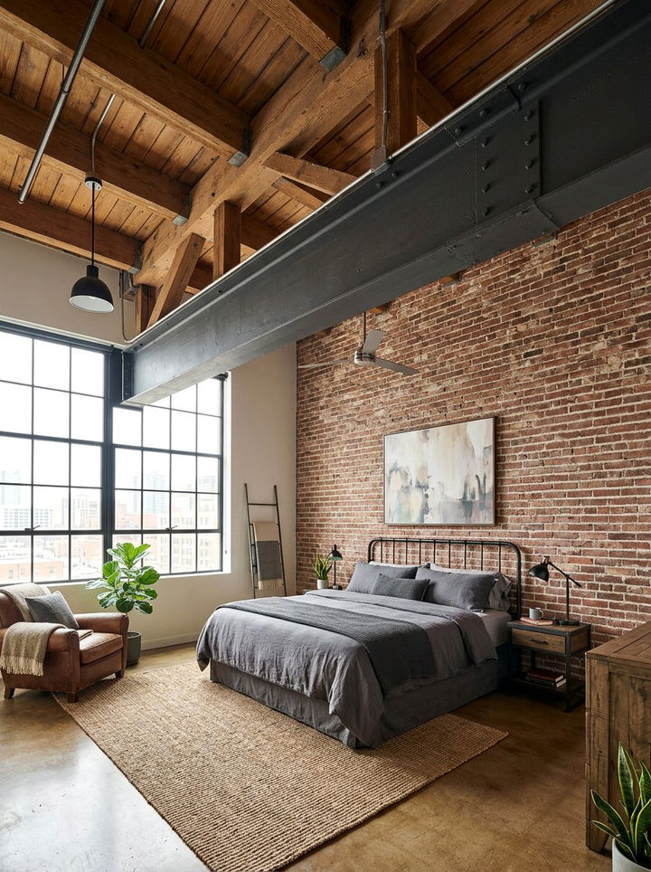Exposed Ceiling Beam - 30 industrial gray bedroom ideas