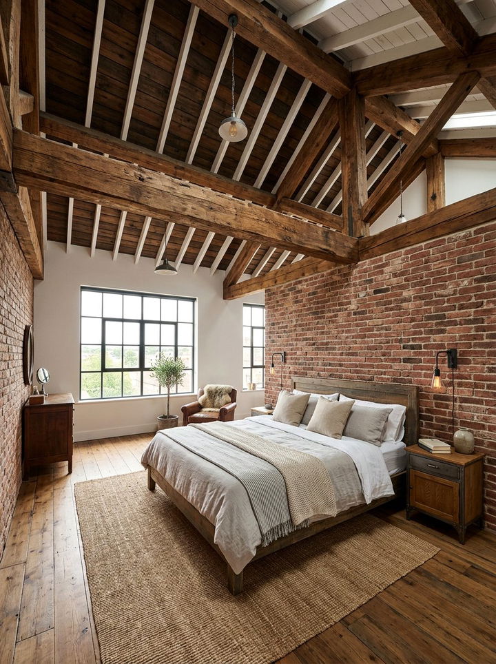 Exposed Ceiling Beam - 30 industrial bedroom ideas