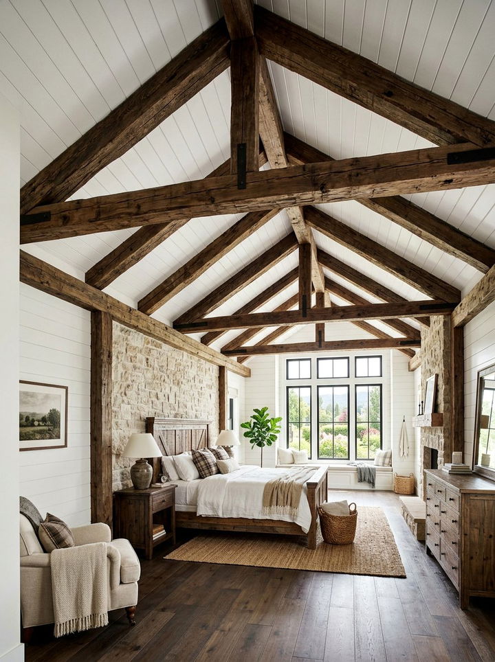 Exposed Ceiling Beams - 30 long bedroom ideas