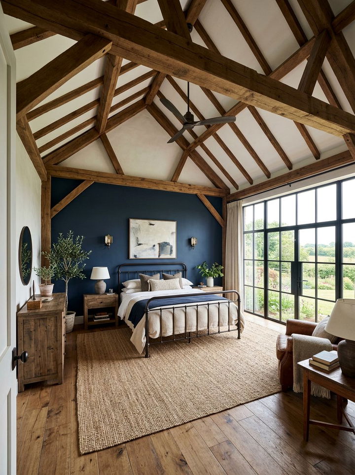Exposed Ceiling Beams - 30 rustic navy bedroom ideas