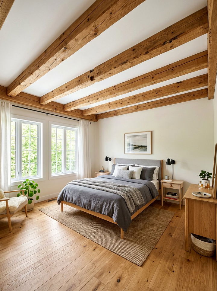 Exposed Ceiling Beams - 30 scandinavian bedroom ideas