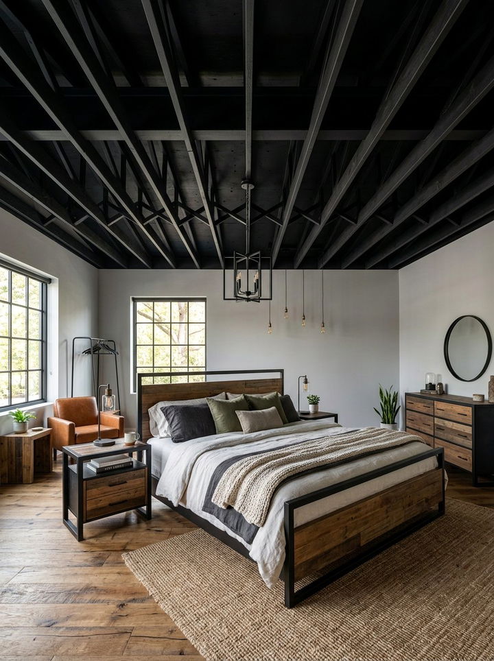 Exposed Ceiling Joists - 30 industrial black bedroom ideas