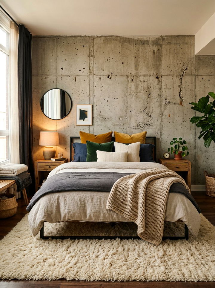 Exposed Concrete Bedroom Wall - 30 concrete wall bedroom ideas