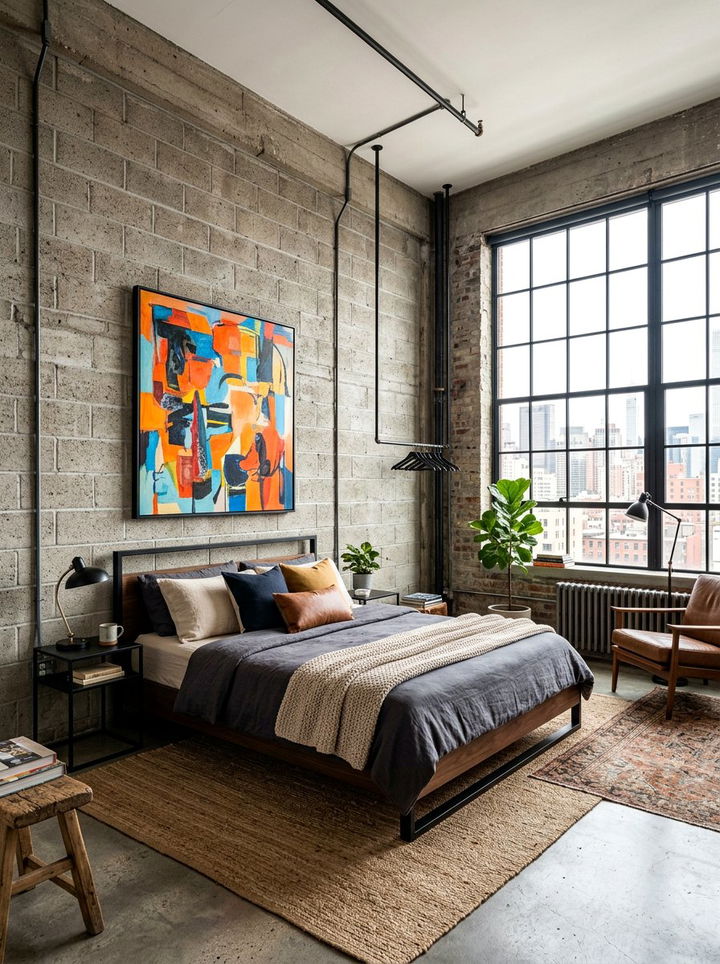 Exposed Concrete Brick - 30 concrete bedroom ideas
