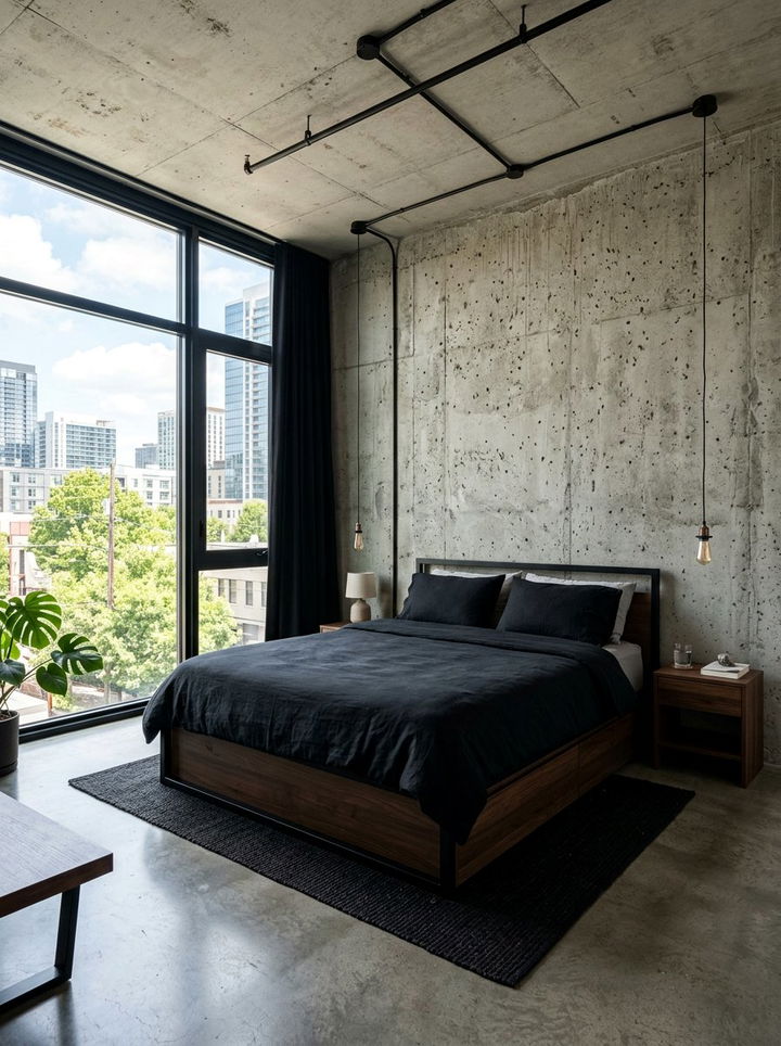 Exposed Concrete Wall - 30 layered texture bedroom ideas