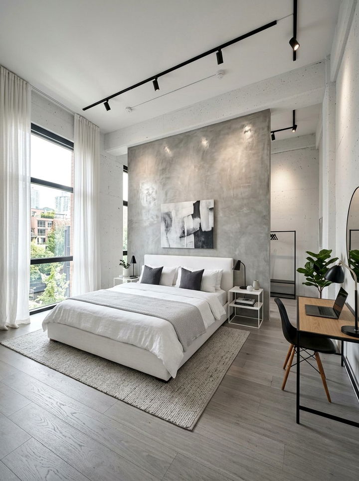 Exposed Concrete White Bedroom - 30 industrial white bedroom ideas