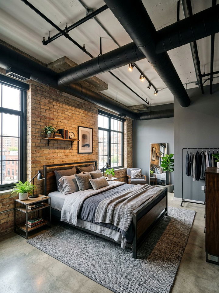 Exposed Ductwork Design - 30 industrial gray bedroom ideas