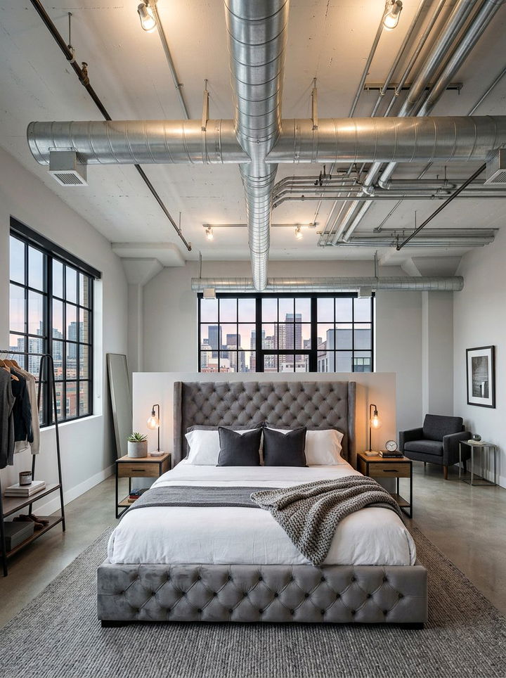 Exposed Ductwork Industrial Bedroom - 30 industrial grey bedroom ideas