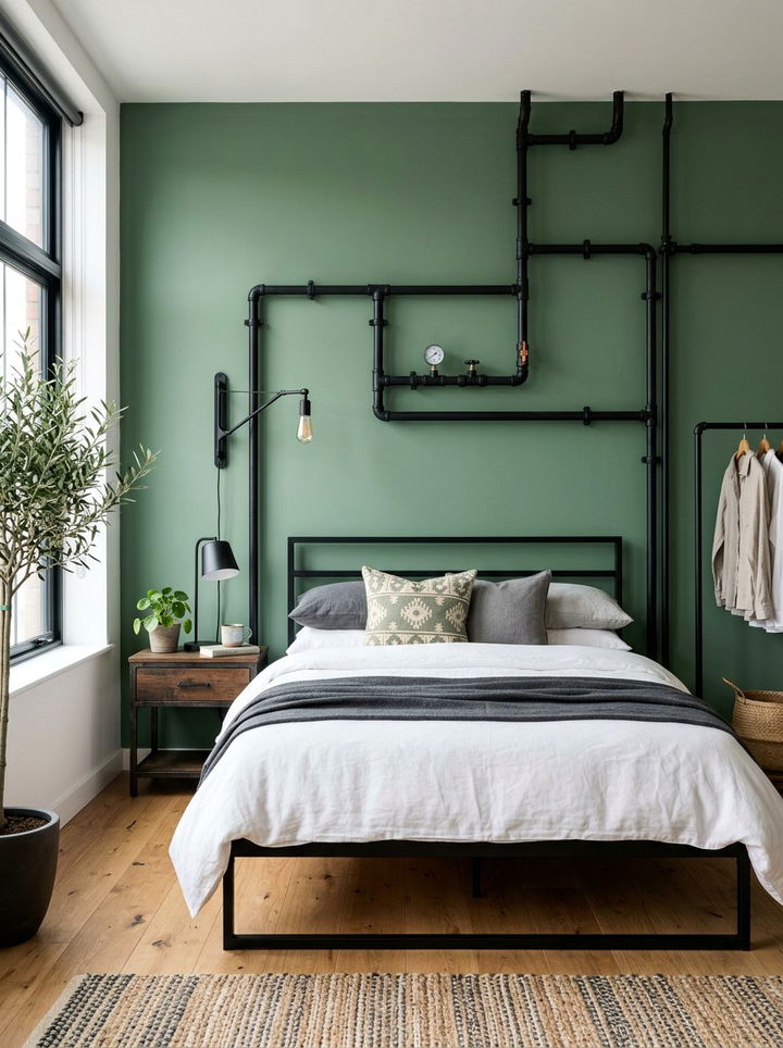 Exposed Pipes Green Paint - 30 industrial green bedroom ideas