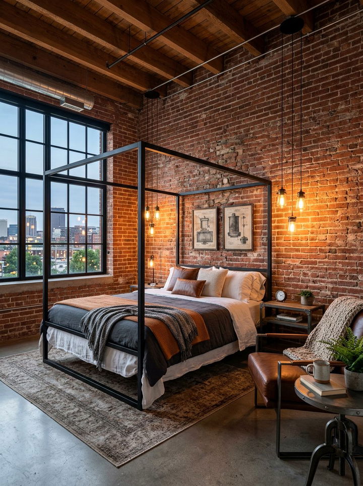 Exposed Red Brick Wall - 30 bedroom accent wall ideas
