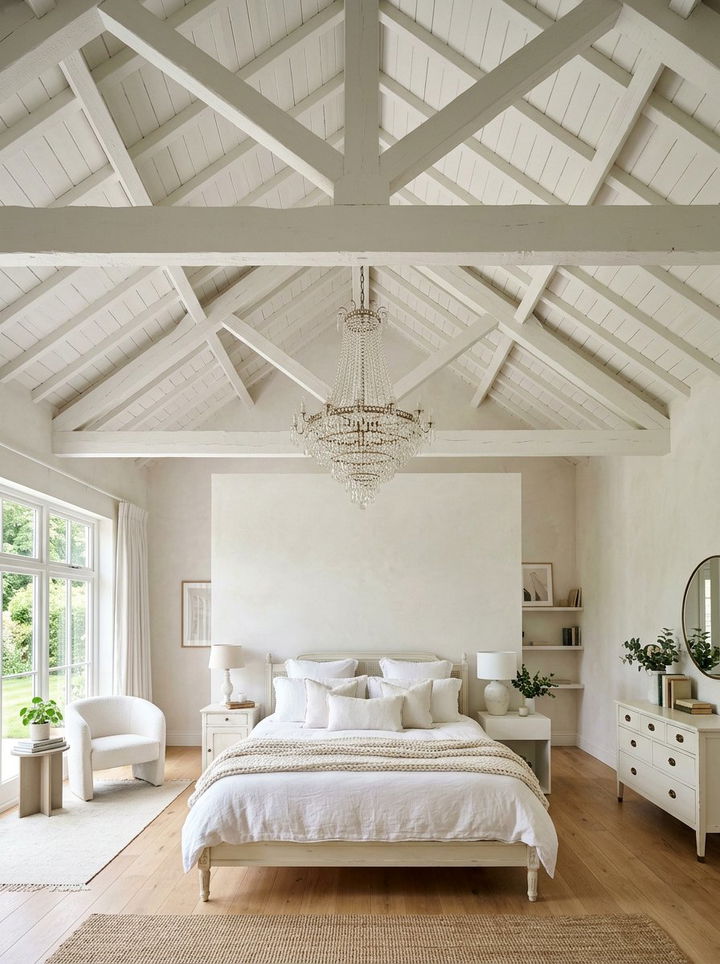Exposed White Ceiling Beams - 30 warm white bedroom ideas