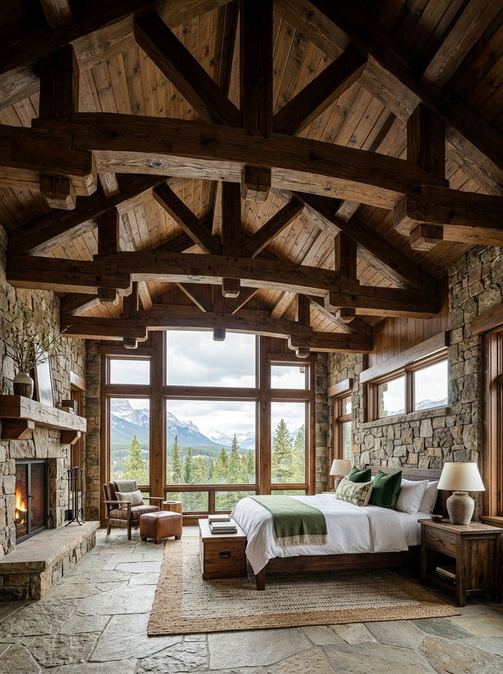Exposed Wood Ceiling Beams - 30 forest bedroom ideas
