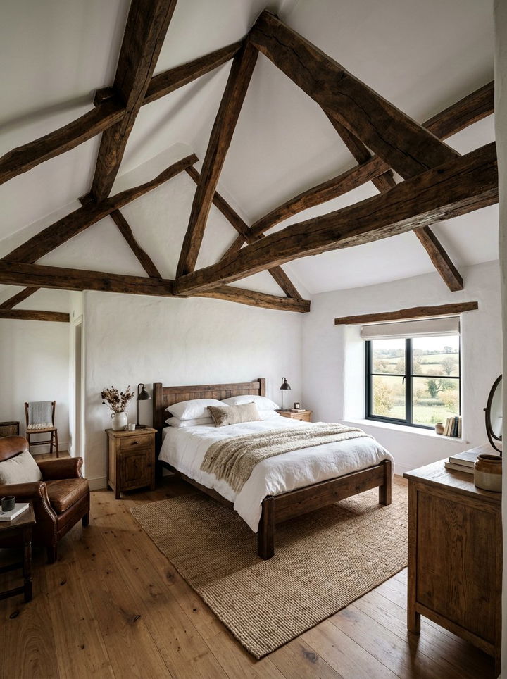 Exposed Wooden Beams - 30 sloped ceiling bedroom ideas