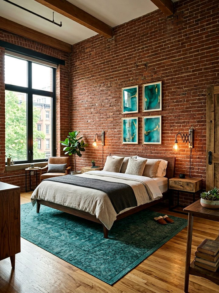 Exposed brick teal bedroom - 30 industrial teal bedroom ideas