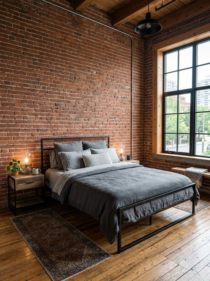 Exposed brick wall - 30 bedroom feature wall ideas