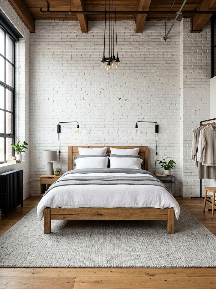 Exposed brick white paint - 30 Finnish bedroom ideas