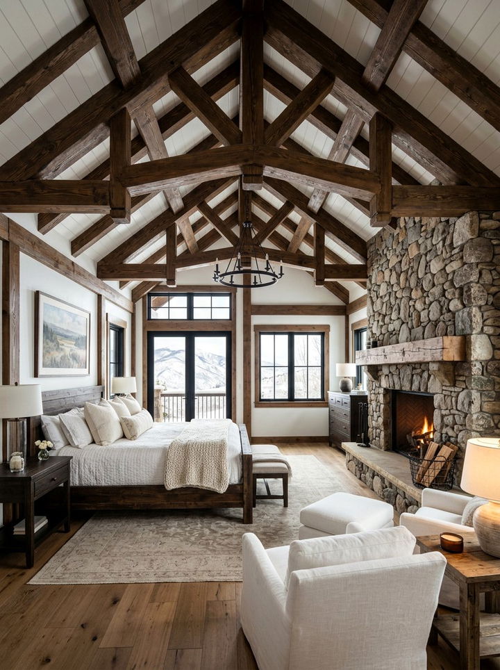 Exposed rafter ceiling - 30 rustic white bedroom ideas