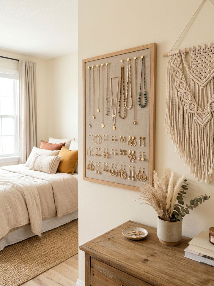 Fabric Covered Cork Board - 30 bedroom jewelry storage ideas