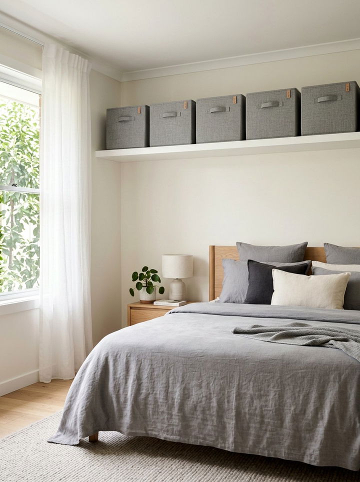 Fabric Covered Storage Bins - 30 bedroom overhead storage ideas