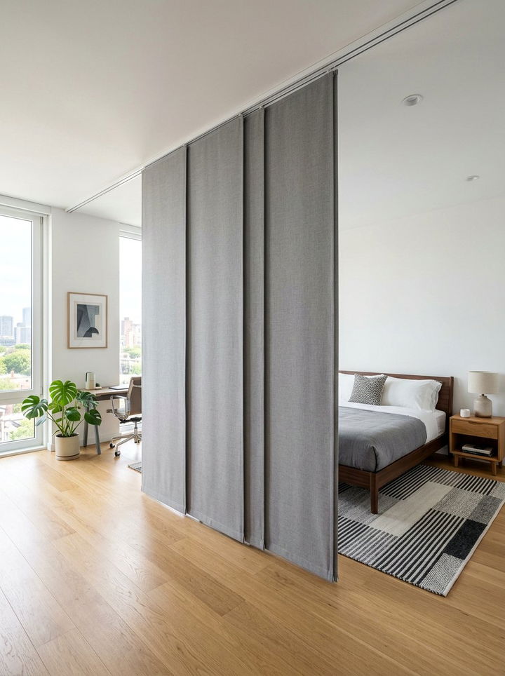 Fabric panel divider - 30 bedroom divider ideas