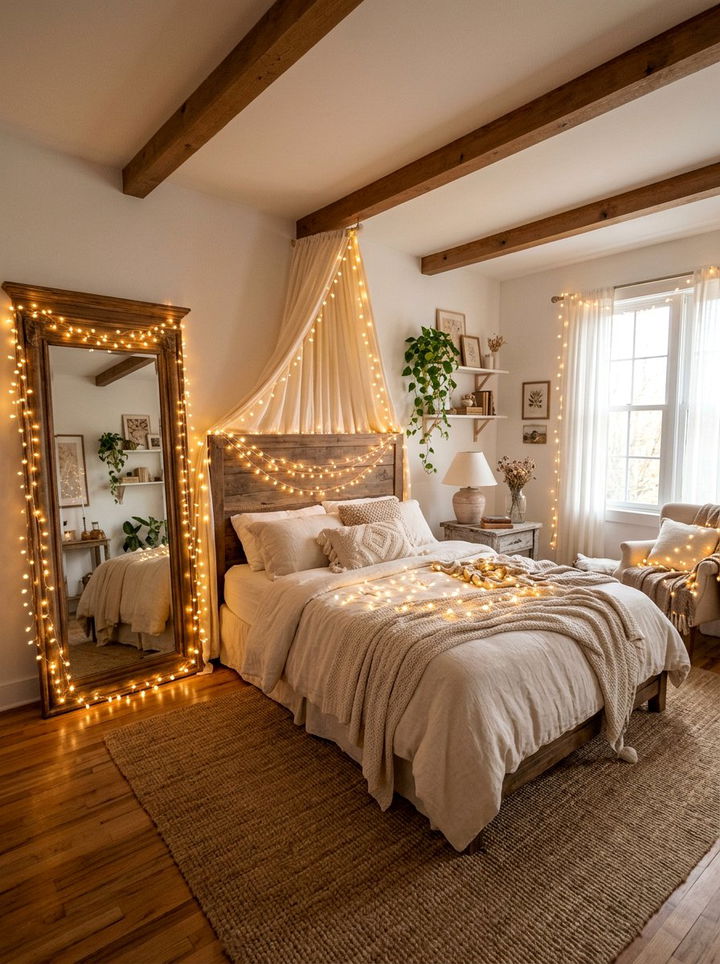 Fairy Light Bedroom - 30 bohemian bedroom ideas