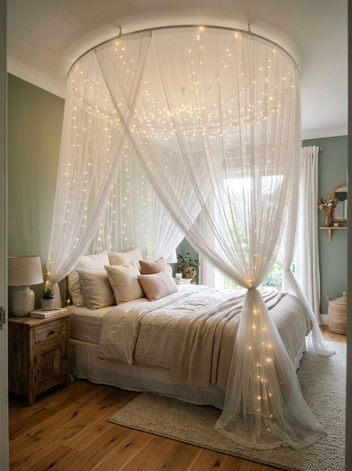 Fairy Light Canopy - 30 DIY bedroom ideas