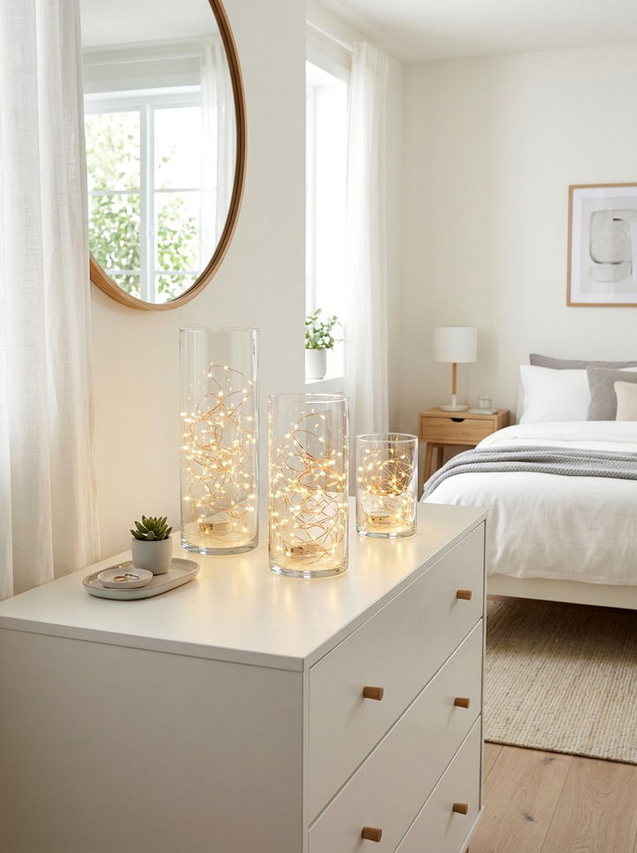 Fairy Lights In Glass Vases - 30 bedroom fairy lights ideas