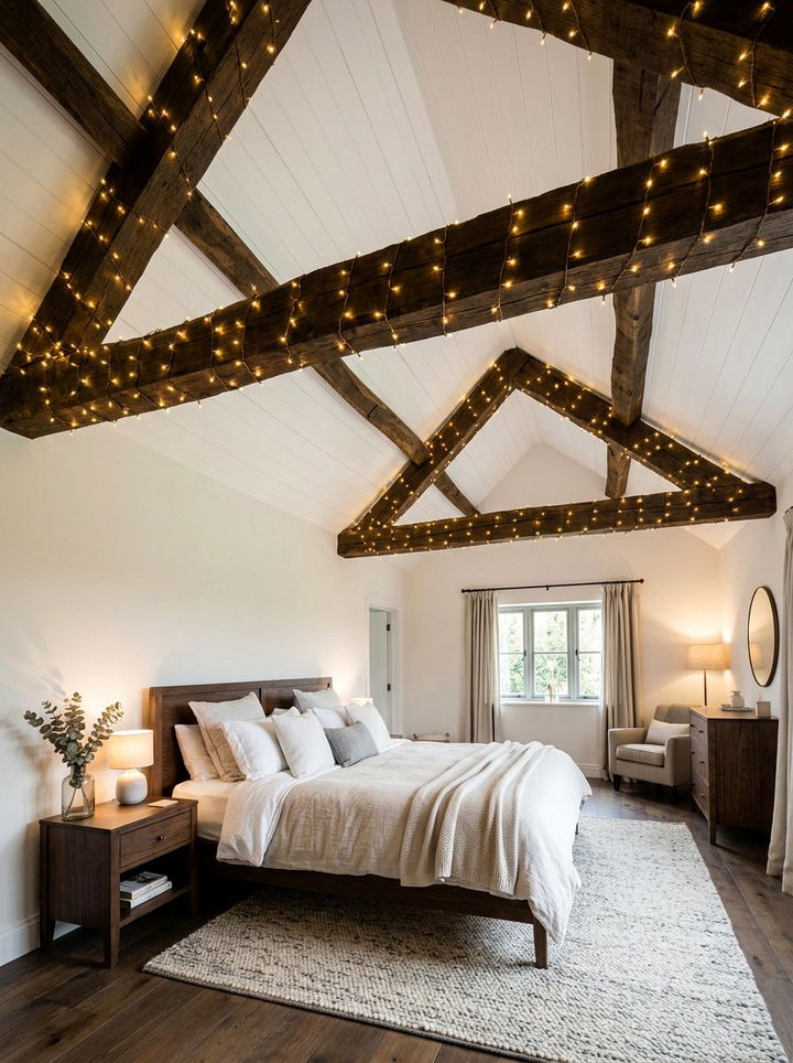 Fairy Lights On Bedroom Beam - 30 bedroom fairy lights ideas