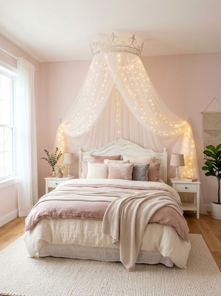 Fairy Lights Over Bed Canopy - 30 bedroom fairy lights ideas