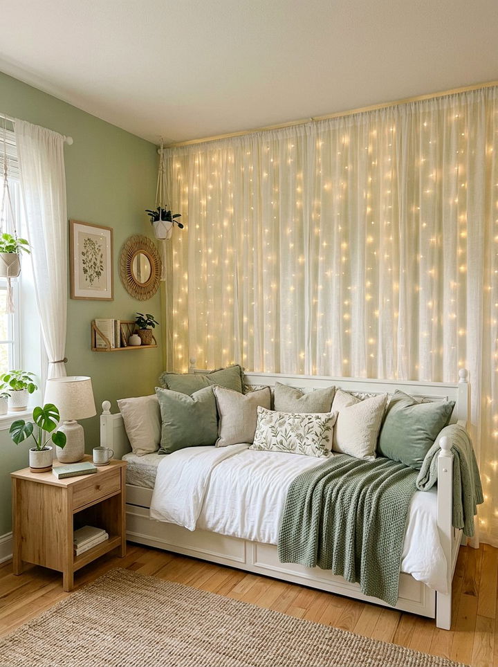 Fairy light wall canopy - 30 princess bedroom ideas