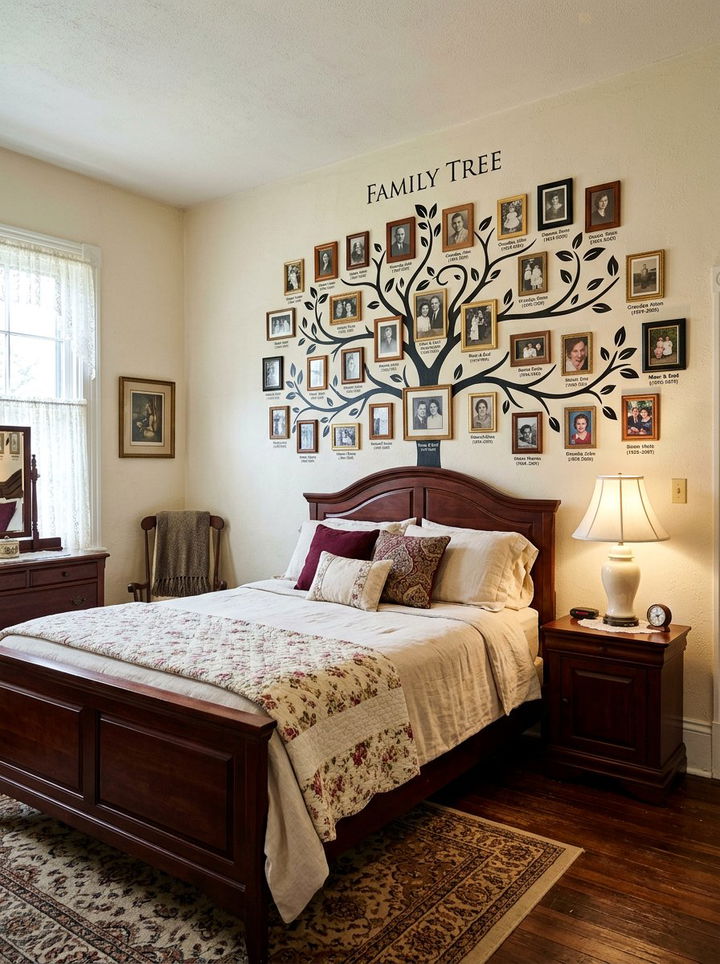 Family tree photo display - 30 bedroom memory wall ideas