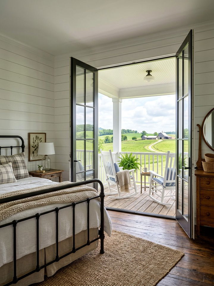 Farmhouse Bedroom With Covered Porch Terrace - 30 bedroom with terrace ideas