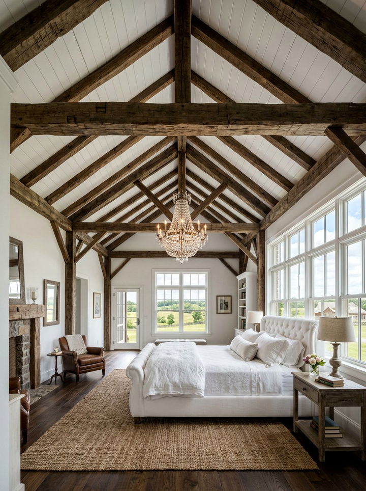 Farmhouse Bedroom With Exposed Beams - 30 farmhouse white bedroom ideas